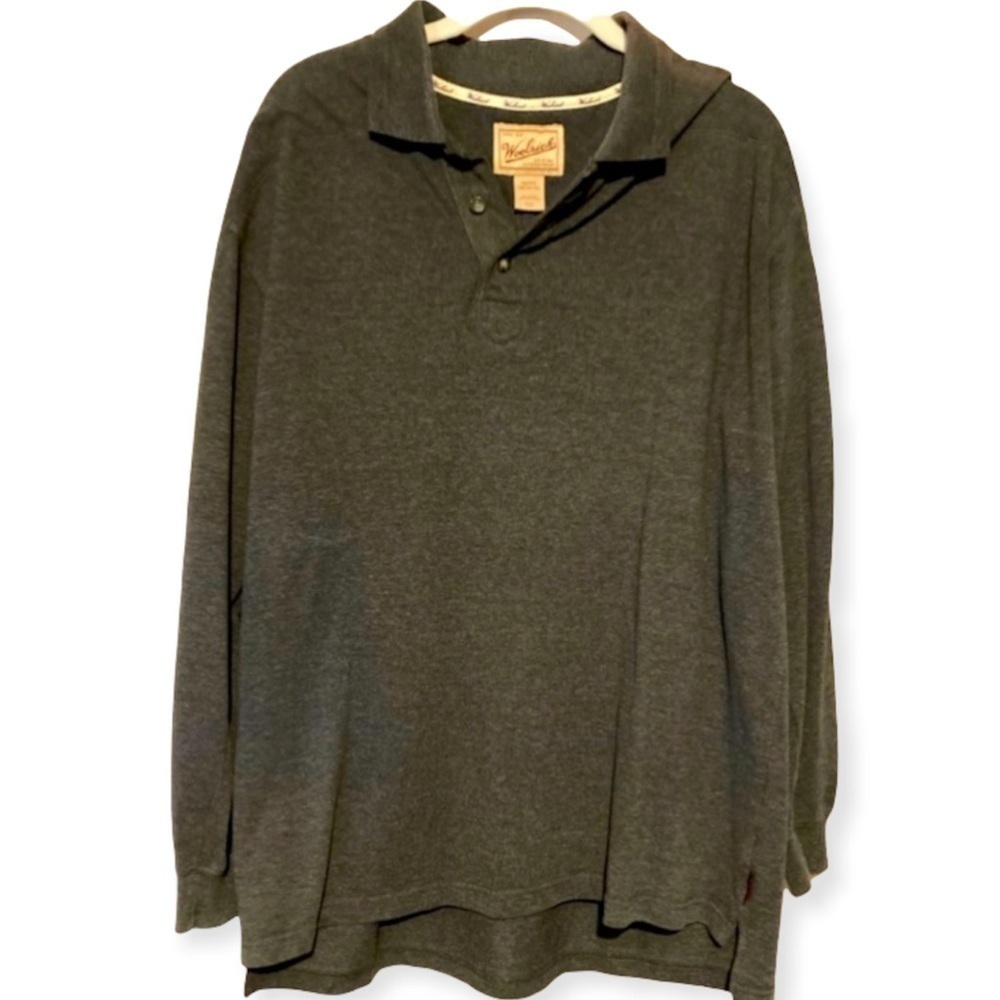 Woolrich Medium Gray Cotton Long Sleeve Polo Shirt Casual Minimalist